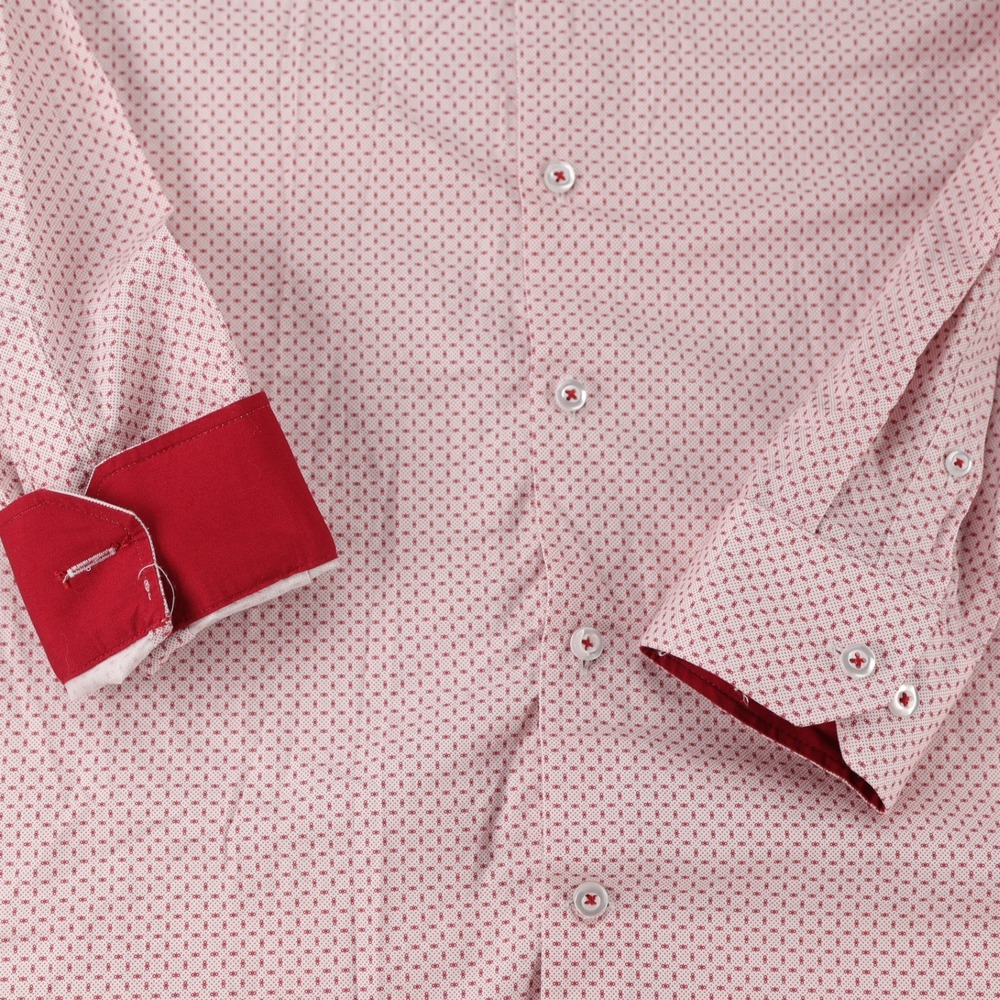 Soul of London Mens Button Down Shirt Red White Geometric Print Stretch Large - Picture 3 of 10